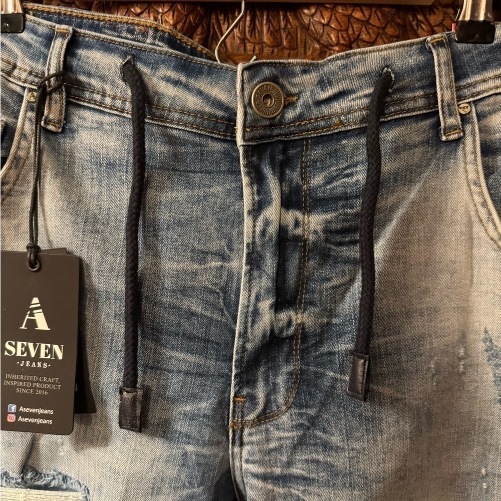 NWT A Seven Jeans Denim Distressed Low Rise Straight Leg Jeans - Picture 8 of 12